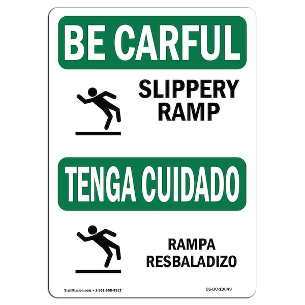 Signmission OSHA CAREFUL Sign, Slippery Ramp Bilingual, 14in X 10in Rigid Plastic, 14" W, 10" H, Landscape OS-BC-P-1014-L-10049 - main